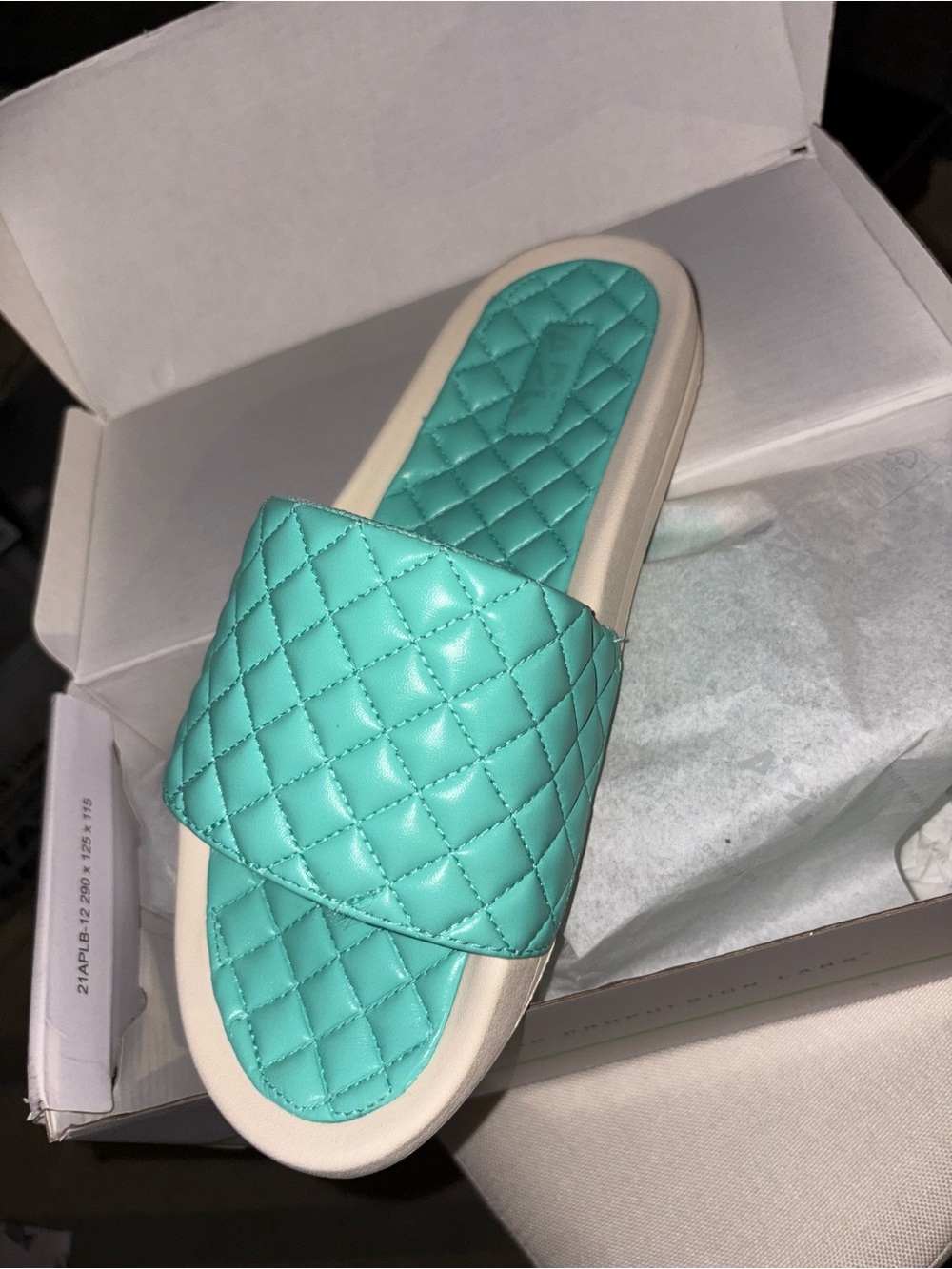 APL Quilted Slide Sandal in Aqua Teal - Women's Casual Slip-On Lambskin leather
